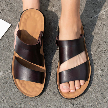 Male Luxury Sandals Male Leather Classic Men Slippers Beach Shoes Comfortable Walking Roman Sandals Outdoor Mens Slip on Shoes