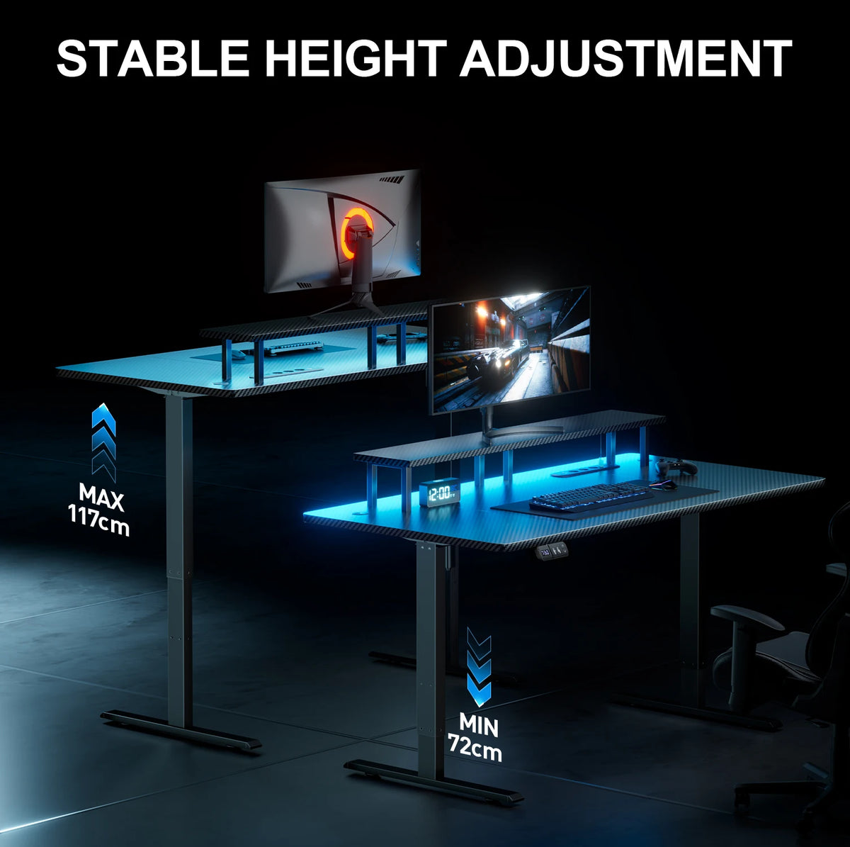 FRODROVIA 47/55/63 inch Electric Height-Adjustable Office Desk, Large Sit-Stand Gaming Desk With Power Outlet, Memory Height PC Desk