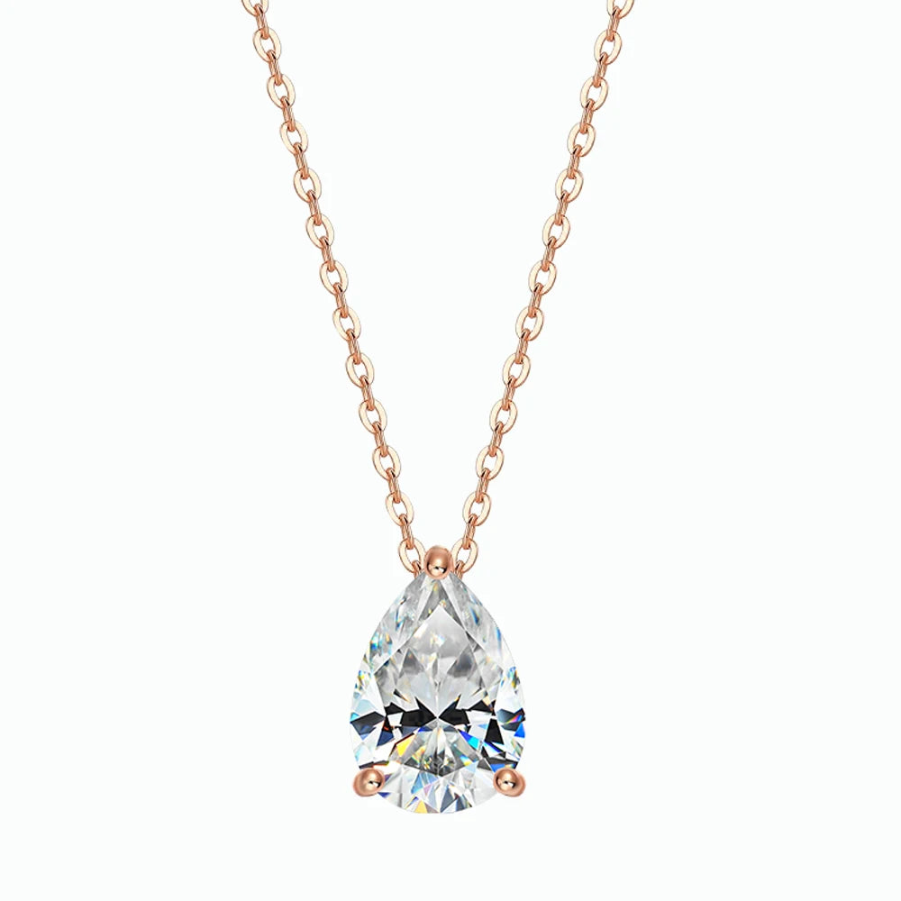 IGOTOS 1-4CT Water Drop Moissanite Pendant Necklace Women 925 Sterling Silver Round/Sharp Claw Lab Diamond Pendant Neck Chain
