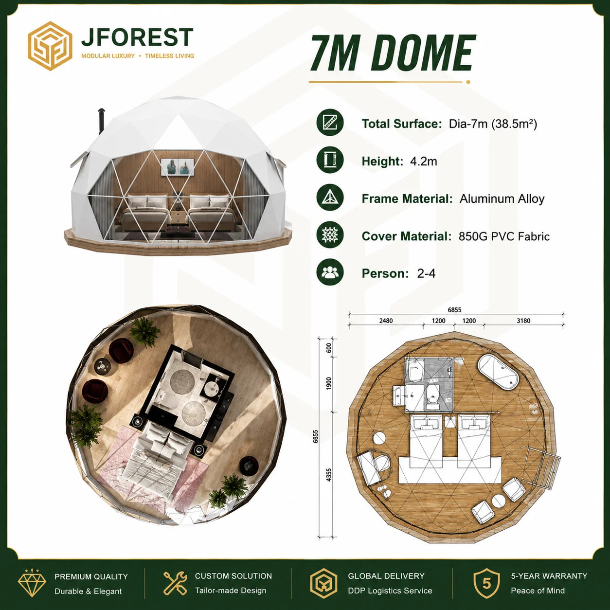 Luxury Glamping Dome Tent  - Waterproof Geodesic Shelter with Panoramic Window, Outdoor Garden Party & Eco Resort Camping House