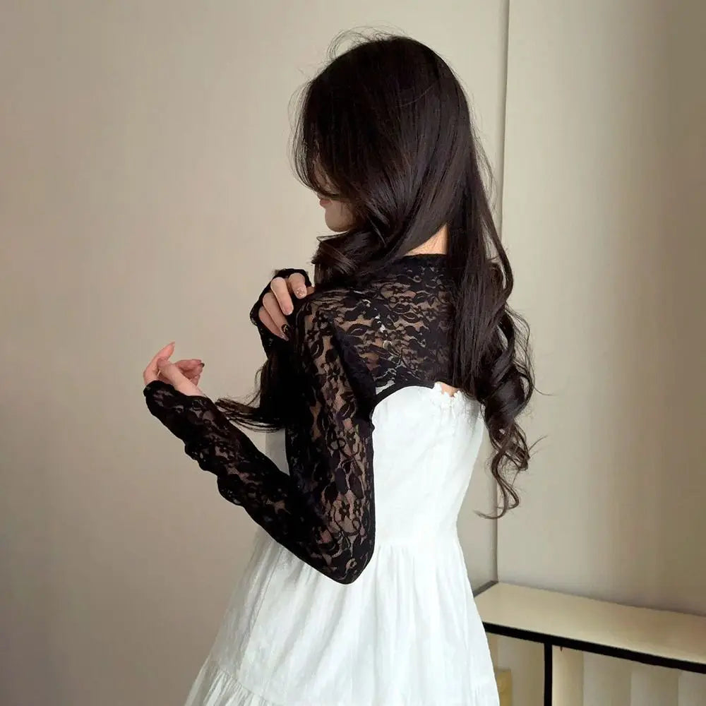 Fashion Lace Mesh Women Sunshade Sleeves Hollow Out Long Sleeve UV Protection Sleeves Ice Silk Thin One Shoulder Sleeves Cycling