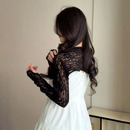 Fashion Lace Mesh Women Sunshade Sleeves Hollow Out Long Sleeve UV Protection Sleeves Ice Silk Thin One Shoulder Sleeves Cycling
