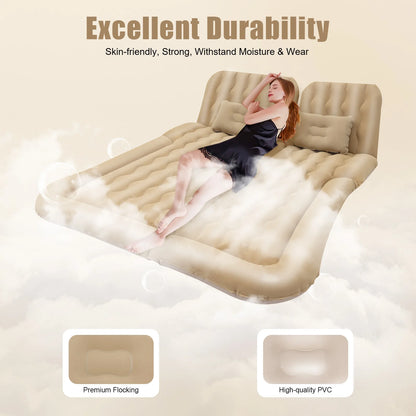 Universal Foldable Inflatable Bed Portable Inflatable Mattress Set Car Back Seat Sleeping Flocking Air Bed Cushion w/Pump+Pillow