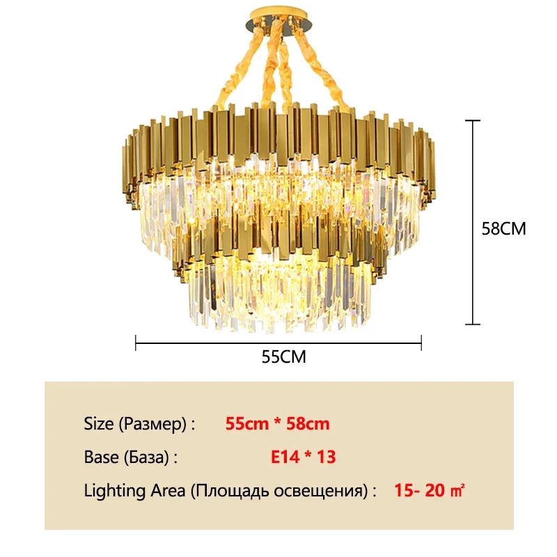 Gold K9 Crystal Tricolor Chandelier Luxury Modern LED Ceiling Light for Living Room Dining Room Bedroom Ceiling Lights