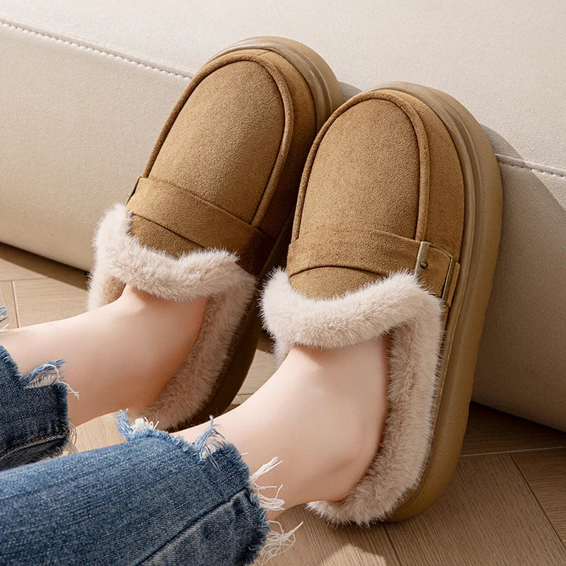 Casual Women's Home Slippers Winter Plush Luxury Designer Woman Shoes Indoor Fluffy Platform Fuzzy Fur Slides Elegant Flats Warm