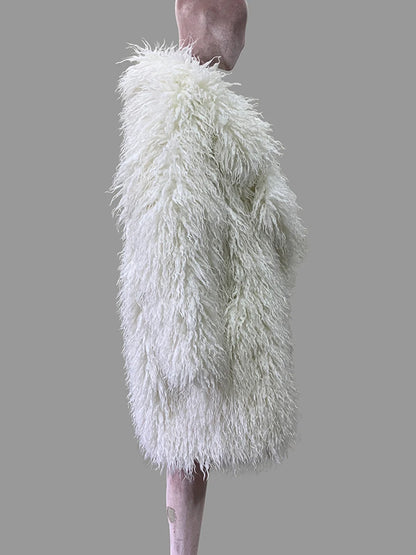 Lautaro Autumn Winter Long Oversized White Thick Warm Hairy Shaggy Fuzzy Faux Mongolian Fur Coat Women Pink Fluffy Overcoat