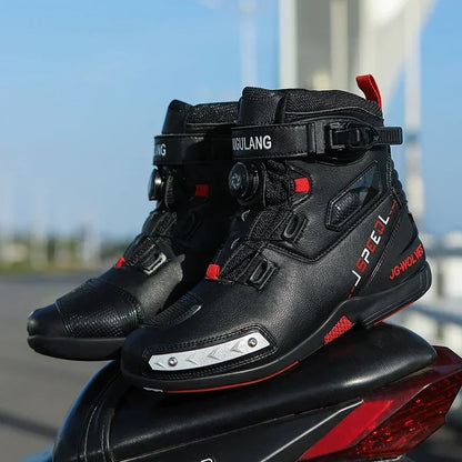 Men Leather Motos Breathable Anti Slip Wear-resistant Riders Boots Motorbike Racing Ankle Length Shoes 2024 New Motorcycle Boots