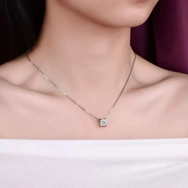 Moissanite Diamond Bull Head Square Pendant Necklace Real 925 Sterling Silver Fine Jewelry Gift for Women