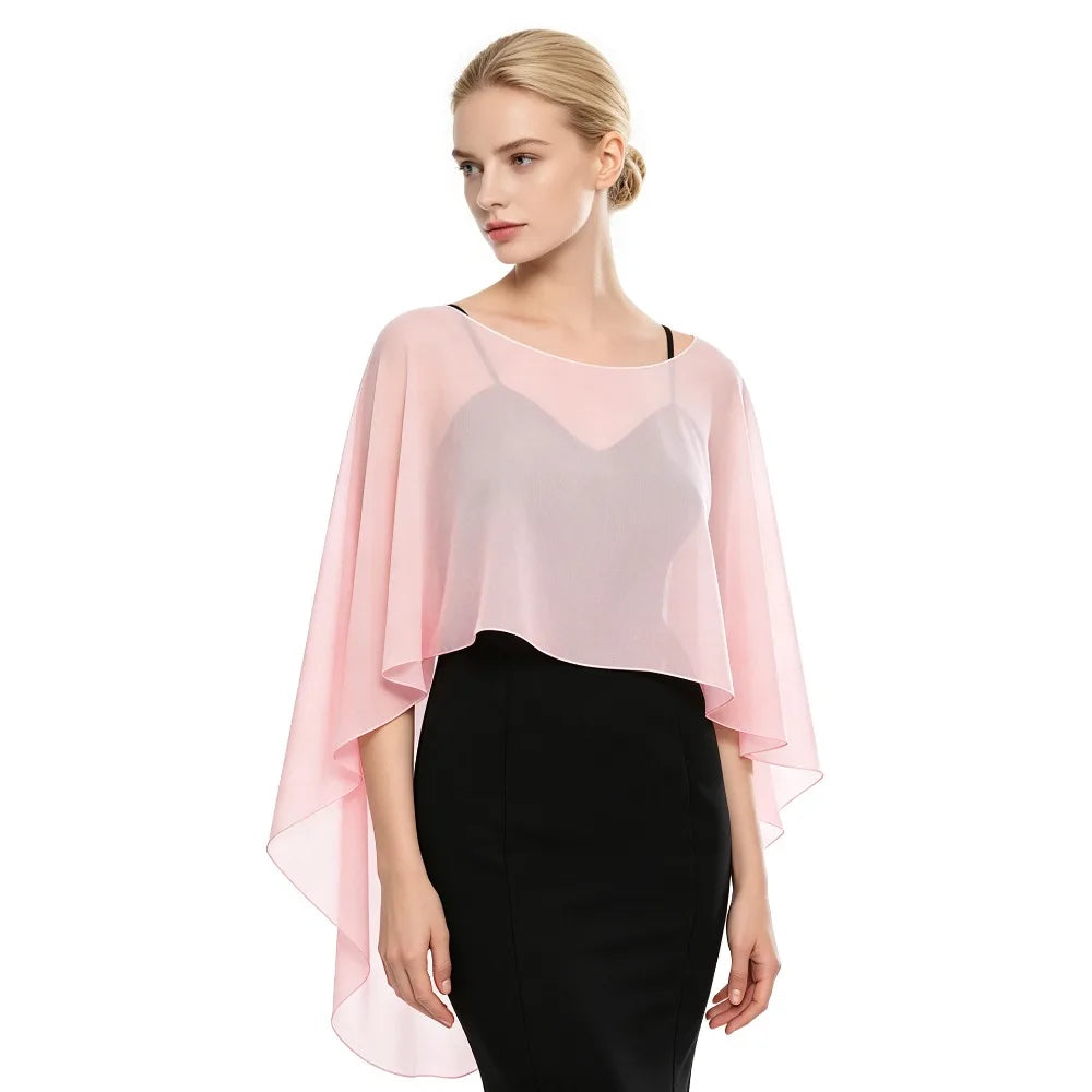 New Fashion Soft Wedding Capes Long Solid Color Chiffon Shrug Sunscreen Wraps Womens Ladies