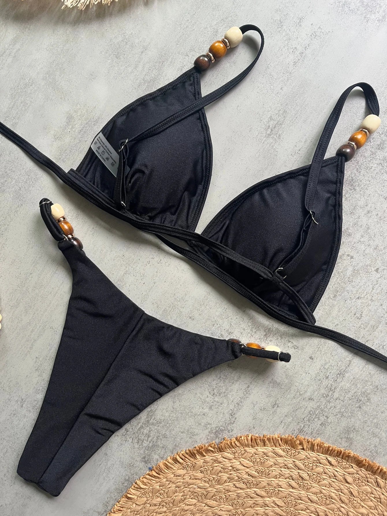 Sexy Brown Bikini Set 2026 Women Pearls Strap Hole Out Push Up Bra Thong Swimsuit Brazilian Beach Bathing Suit Micro Swimwear