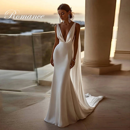 Sexy Pleat Spaghetti Straps Mermaid Wedding Dress 2026 Sleeveless Open Back Deep V-Neck Bridal Gown Vestidos De Novia Customized