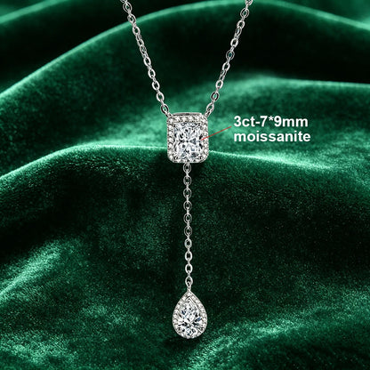 BXINY 3CT Radiant/Emerald Cut Moissanite WaterDrop Pendant Tassel Necklace 100%S925 Silver for Women NeckChain Fine Jewelry Gift