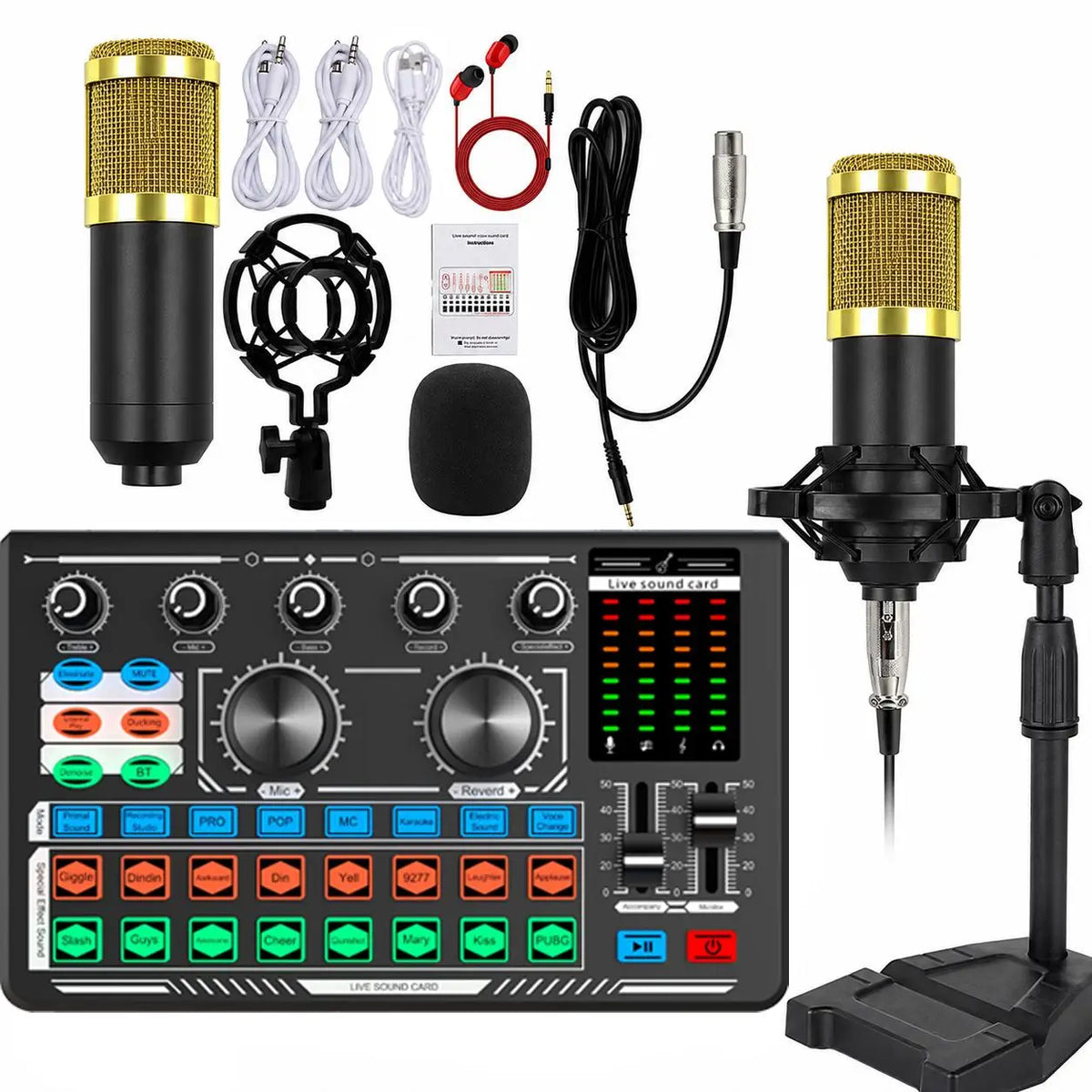 Live Sound Card with Condenser Microphone Kit, Audio Equipment for Live Streaming Podcast Recording Karaoke