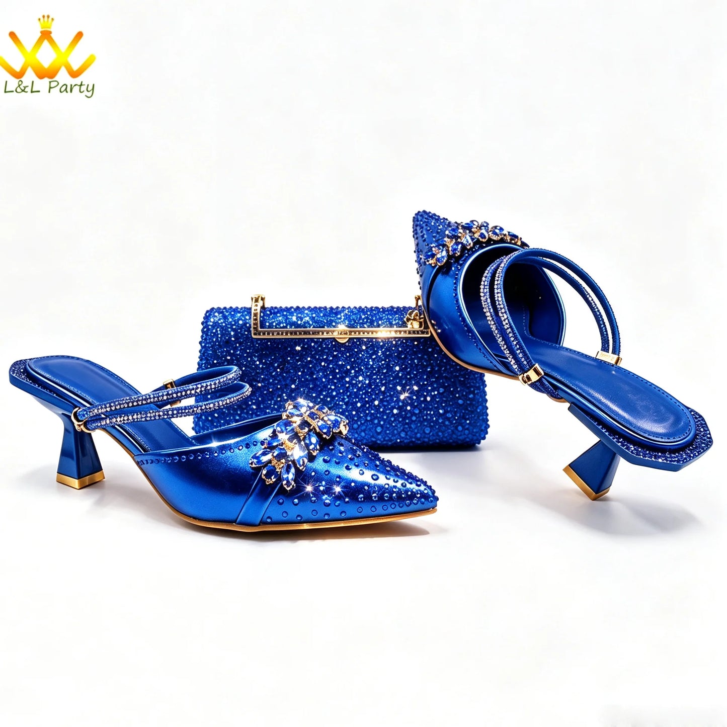 2026 Autumn New Arrivals Royal Blue Color Shoes and Bag  Set Special Design Fashion for Wedding Party
