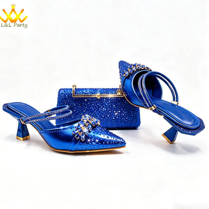 2026 Autumn New Arrivals Royal Blue Color Shoes and Bag  Set Special Design Fashion for Wedding Party