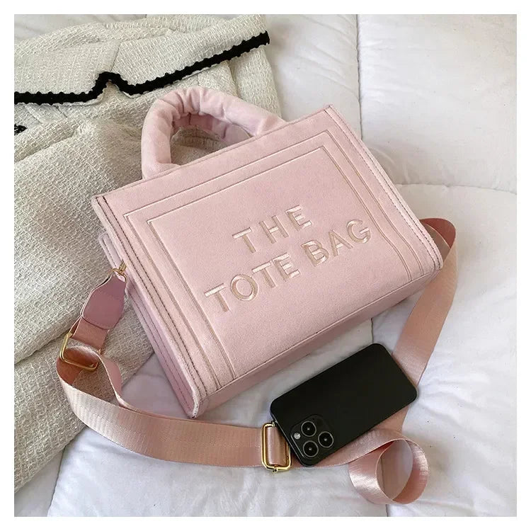 Female Square Tote Crossbody Bag Aesthetic Velour Elegant Letter Print Ladies Shoulder Bags Top Handle Women's Charisma Handbags