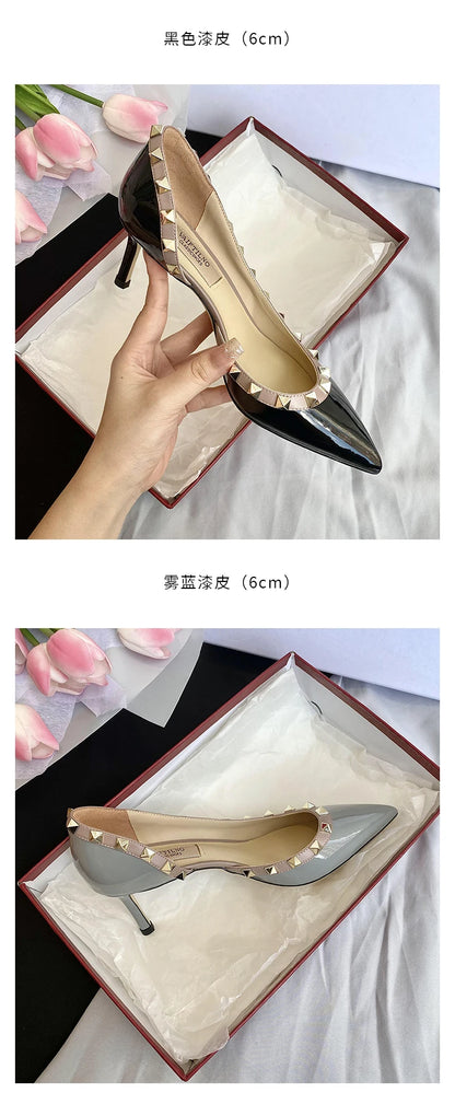 Luxury Brand Women's Shoes Woman Sandals Summer Rivets High Heels Side Empty Female Leather Fashion Prom Ladies Shoes Women 2026