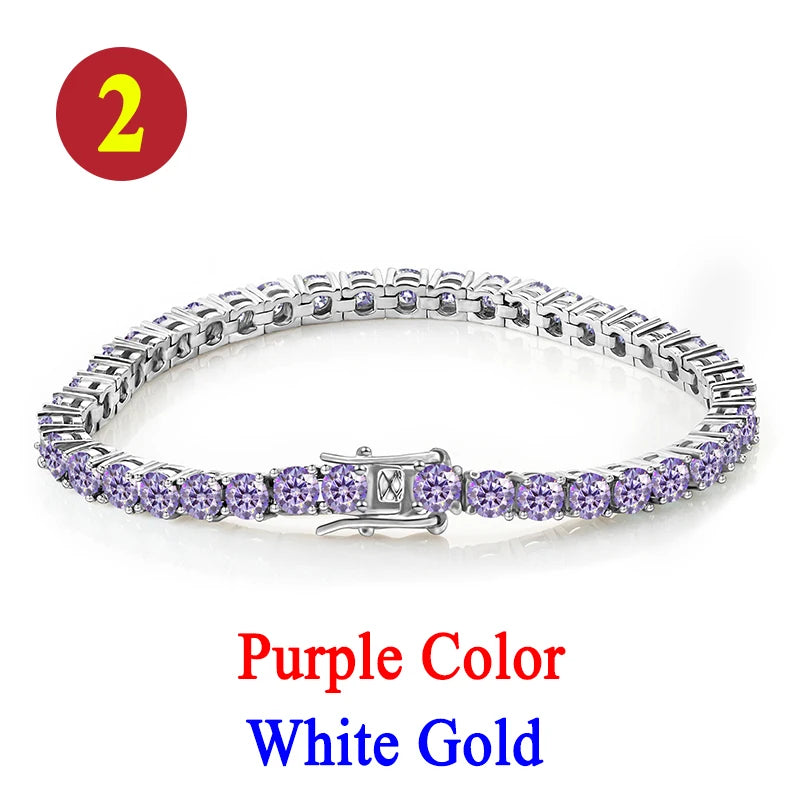 Colorful 3mm Luxury  Certified Moissanite Tennis Chain For Women 925 Sterling Silver Man Moissanite Bracelet Chain Hip hop