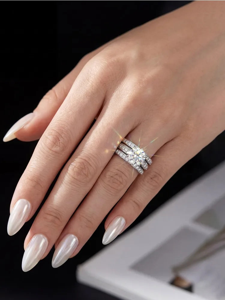 2CT Glittering Real Moissanite Diamond Ring Set For Women Gift Real 925 Sterling Silver Hot Sale Wedding Fine Jewelry
