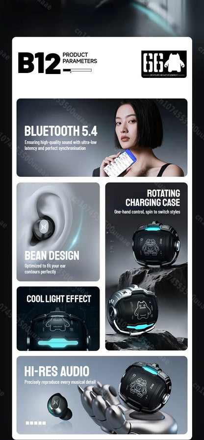 ZOMBIES CAT Bluetooth 5.4 Sports Earbuds Mini Invisible In-Ear TWS Wireless Earphone Clear Call Headphone with Sport Lanyard