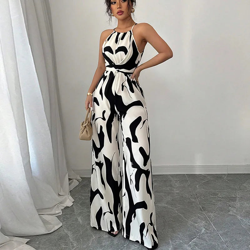 Summer Women's Sexy Halter Neck Jumpsuit Casual Pants Jump Suits For Women Geometric Print Jumpsuit Party Outfits For Women