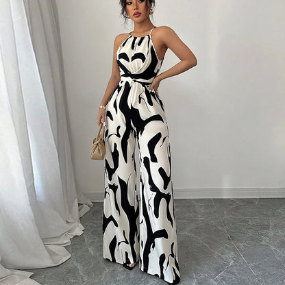 Summer Women's Sexy Halter Neck Jumpsuit Casual Pants Jump Suits For Women Geometric Print Jumpsuit Party Outfits For Women