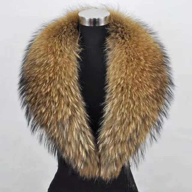 Winter Real Fox Fur Collar Woman Furry Natural Raccoon Fur Scarf Shawls Luxury Neck Warmer Wraps For Coat Fur Scarves Large Size