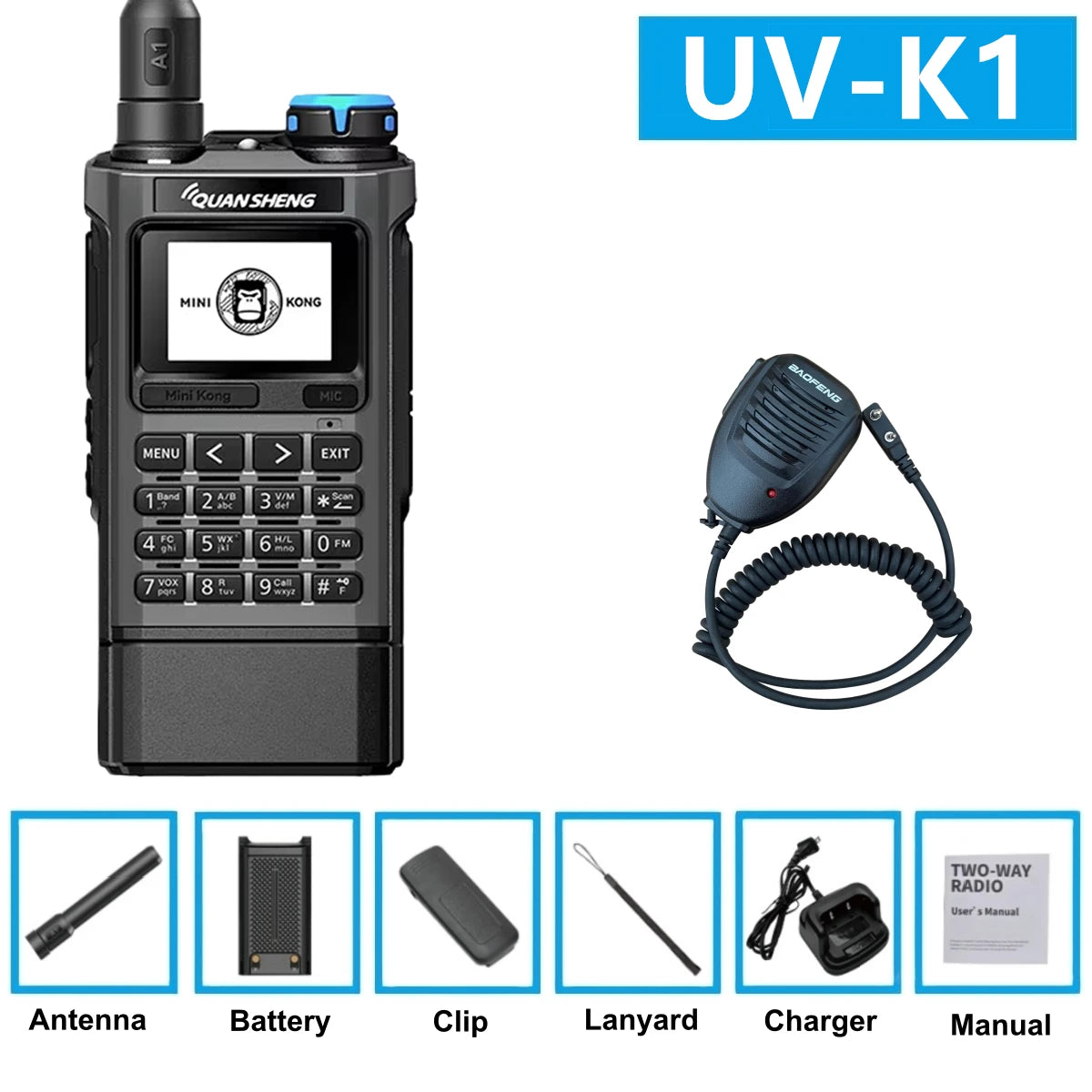 Quansheng K1 Kong Mini 5W Air Band 200Ch Communication Radio 10Km Long Range Walkie Talkie