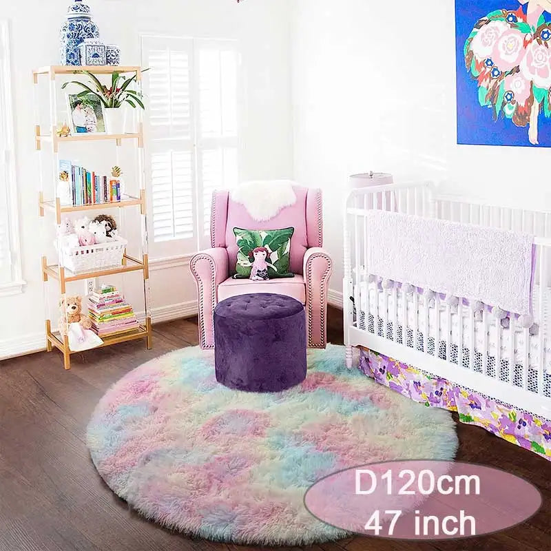 60/80/100/120/140/160 Round Rug Rainbow Fluffy Soft Area Rugs for Kids Girls Room Plush Shag Carpet Cute Circle Bedroom Decor