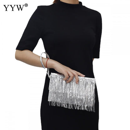 Design Luxury Handbags Silver Sequin Rhinestone Tassel Women Small Wallets Bags Chain Elegant Ladies Party Evening Clutch Purse