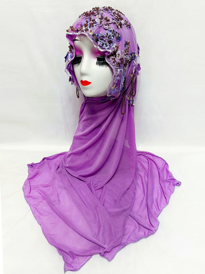 Hot Selling Luxury Design Handmade Beads Muslim Women Shawl Islamic Headtie Saudi Arabia Hijab Prayer Headwear for Women