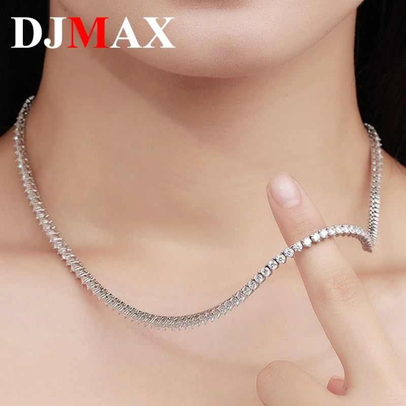 DJMAX 3-5mm Full Moissanite 3 Claws Tennis Necklace For women Original 925 Sterling Silver Man's Moissanite 3Prongs Tennis Chain
