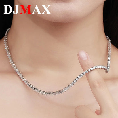 DJMAX 3-5mm Full Moissanite 3 Claws Tennis Necklace For women Original 925 Sterling Silver Man's Moissanite 3Prongs Tennis Chain
