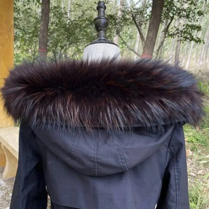 Raccoon Fur Collar Real Fur Down Jacket Parka Fur Collar Natural Fur Hood Trim Fur For Women Warm Wraps Furry Fur Scarf for Coat