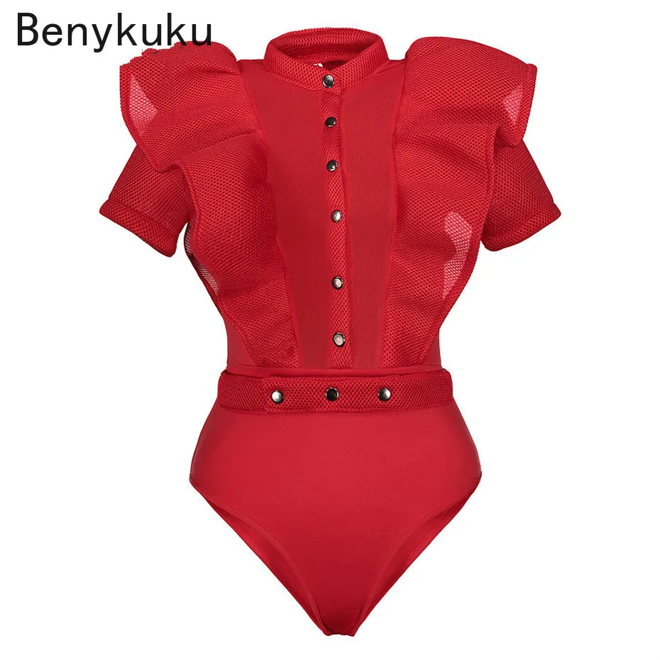 Black Jumpsuits For Women Gothic Combinaison Femme Sexy Party Body Tops Women One Piece Mesh Bodysuit Womens Clothing Romper