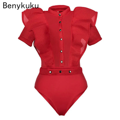Black Jumpsuits For Women Gothic Combinaison Femme Sexy Party Body Tops Women One Piece Mesh Bodysuit Womens Clothing Romper