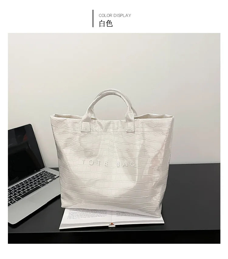 Crocodile Texture Tote Bag Pvc Kraft Paper Large Capacity Luxury Hobo Handbag Women Casual Shopping Letters Top Handle Hand Bags