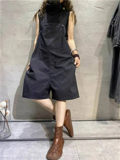 Workwear-style Overalls Shorts For Women Summer Loose Casual Age-reducing Slimming Jumpsuit XY421