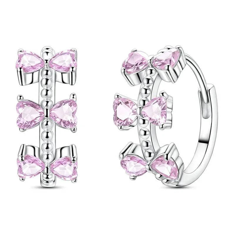 Original 925 Sterling Silver Luxury Bow Flower Shaped Clover Rose Pendant Earrings Elegant Mature Women Delicate Jewelry Gift