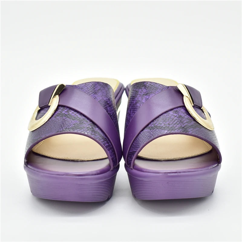 Latest Design African Party Shoes Decorated with Metal Wedding Shoes for Women Bride Wedges Shoes for Women Luxury Shoes