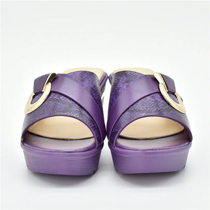 Latest Design African Party Shoes Decorated with Metal Wedding Shoes for Women Bride Wedges Shoes for Women Luxury Shoes
