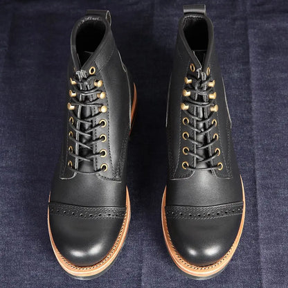 Handmade-Goodyear High Top Outdoor Casual Leather Shoes Trend Retro Boots Motorcycle Boots Men's Boots