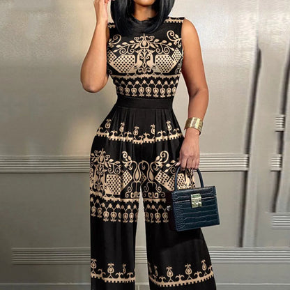 Slim Fitting Printed Sleeveless Women's Jumpsuit 2023 Spring New Casual Pants Rompers