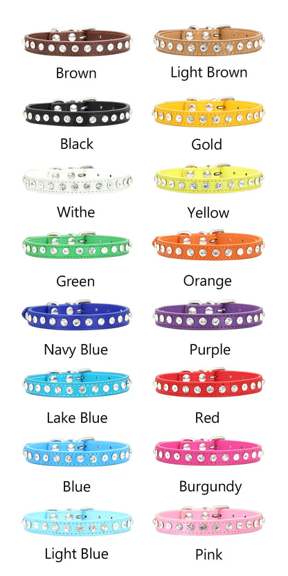 Personalized Rhinestones Dog Collar 16 Colors PU Leather for Small Dog Puppy Chihuahua Pink Pet Strap Necklace Pet Accessories