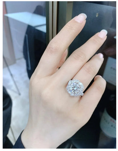 Women's PT950 Platinum Bouquet Moissanite Ring 3CT 3D Flower Head Vine Twist Band Engagement Anniversary Eternal Gift Band