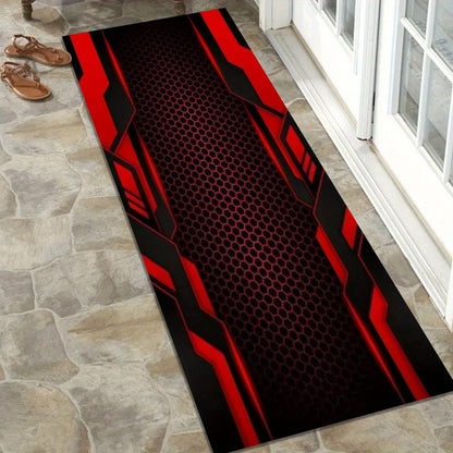 Red Black Honeycomb Motorcycle Mat, Anti-Slip Garage Floor Mat for Motorbike Parking, Absorbent, Cyber Tech Style, Home Decor