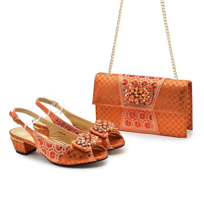 Latest Gold Shoe and Bag Set Women Italian Decorated with Rhinestone African Women Wedding Shoes Bride Plus Size Women Pumps 43