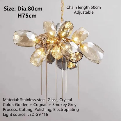 Postmodern Luxury K9 Crystal Chandelier Kitchen Island Decor LED Lighting Cognac Glass Dining Room Hanging Lights Loft Lamps