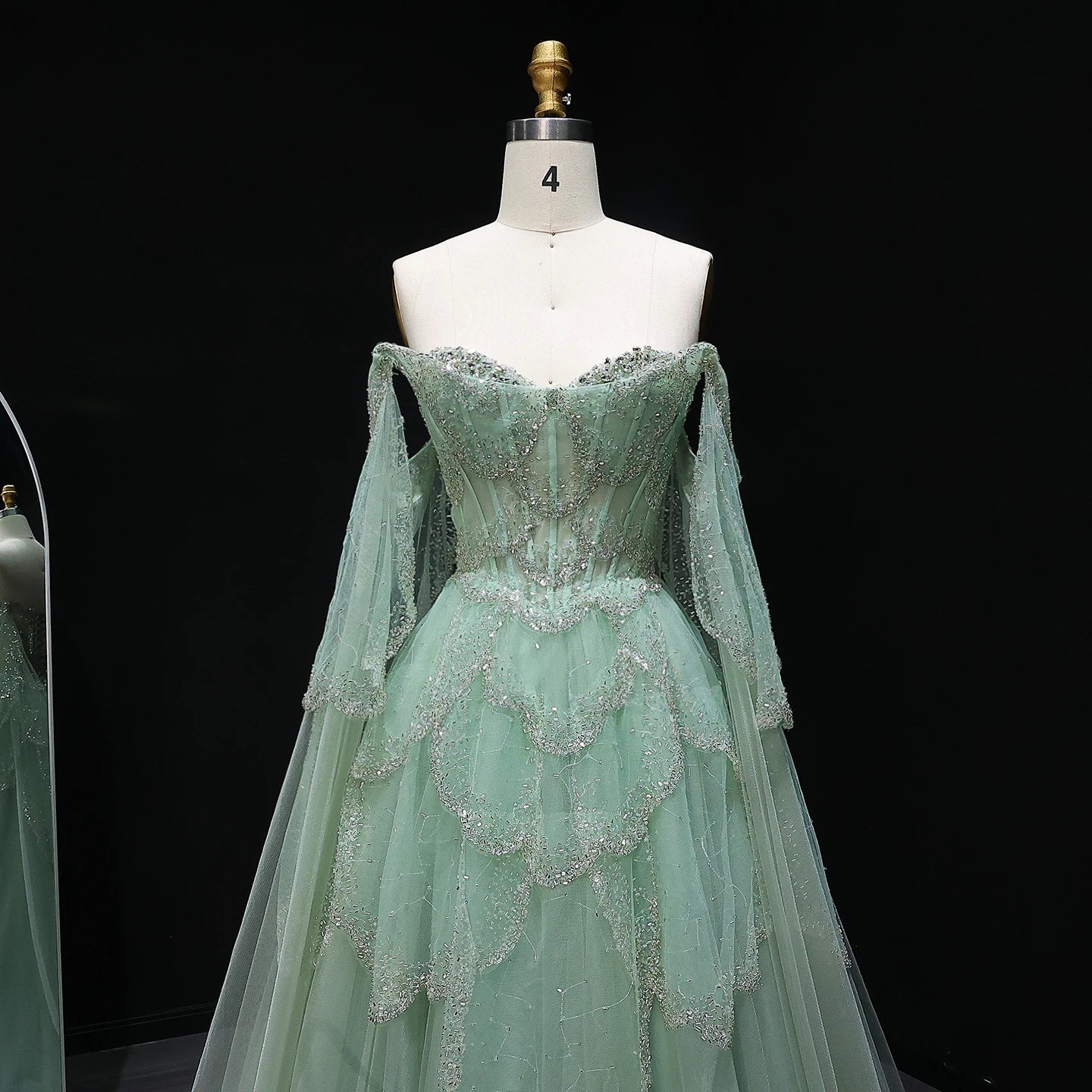 Sharon Said Elegant Off Shoulder Sage Green Evening Dress with Cape Sleeves Sweetheart Luxury for Weddig Party SS215 Customized