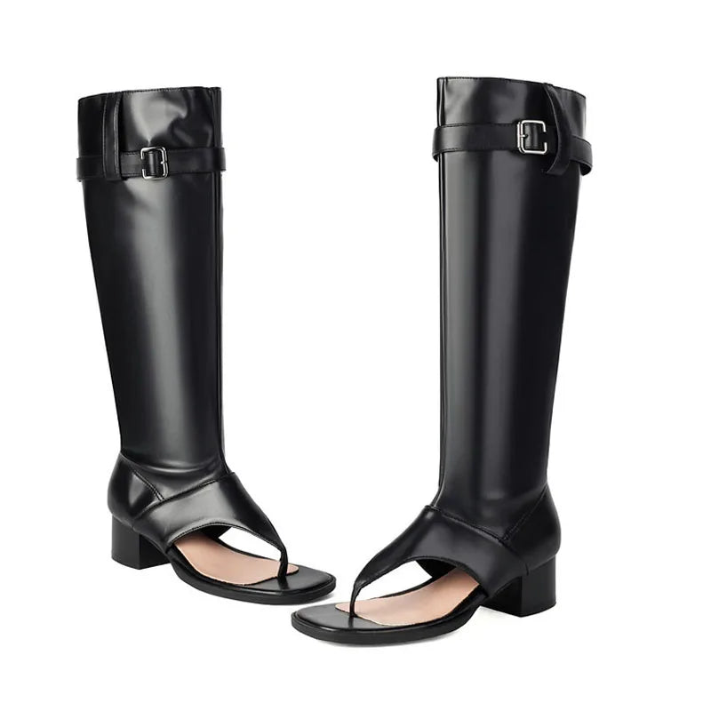 New Fashion sandalias femininas Clip Toe Chunky Heels High Top Sandals Women Knee High Boot Summer Shoes Lady Flip Flops WSH5264